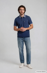 Navyblaues kurzarm piqué-poloshirt mit kontrastdetails aus hochwertigem baumwollmaterialmix bügelfrei
