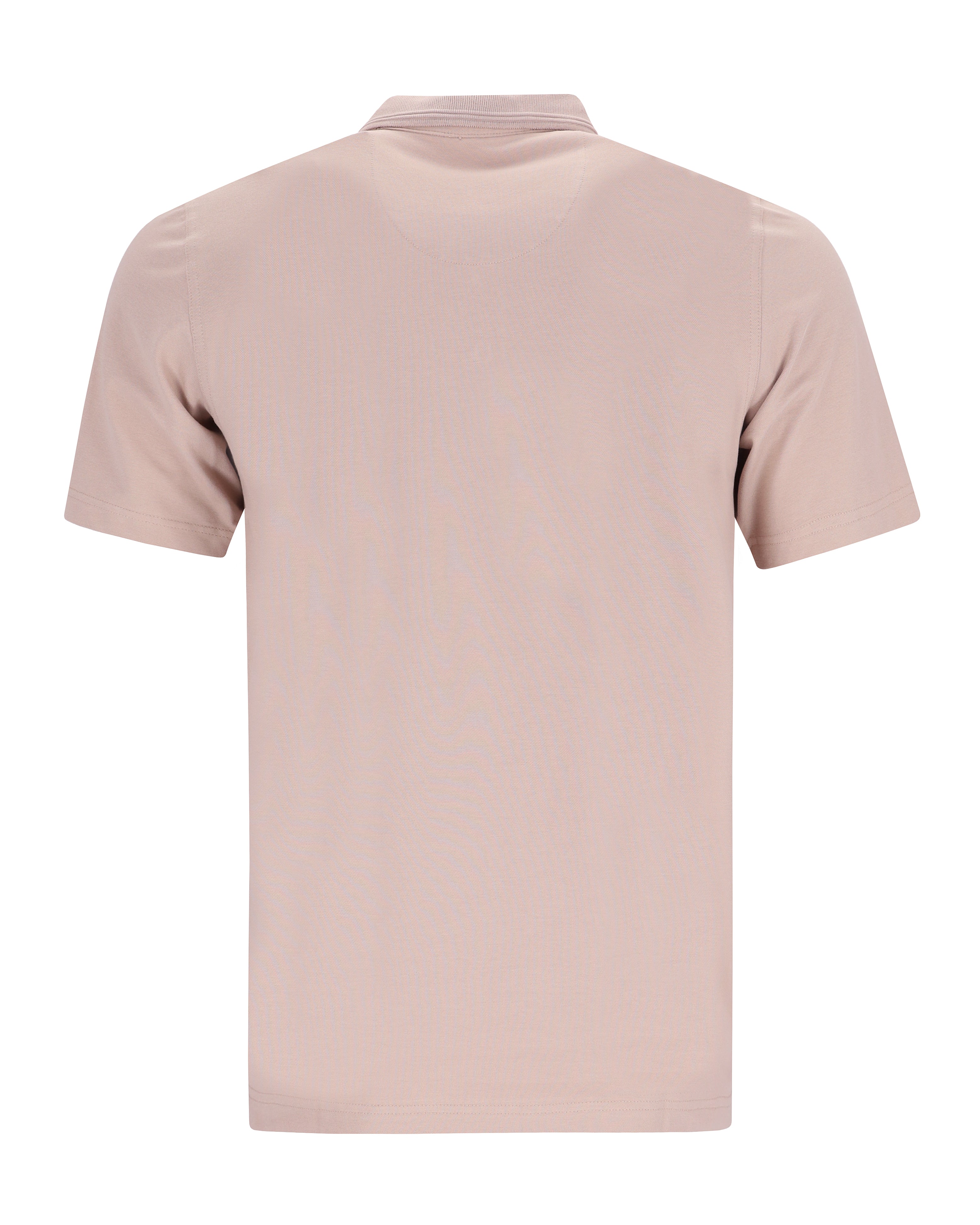 Einfarbiges rosa T-Shirt mit kurzen Ärmeln.