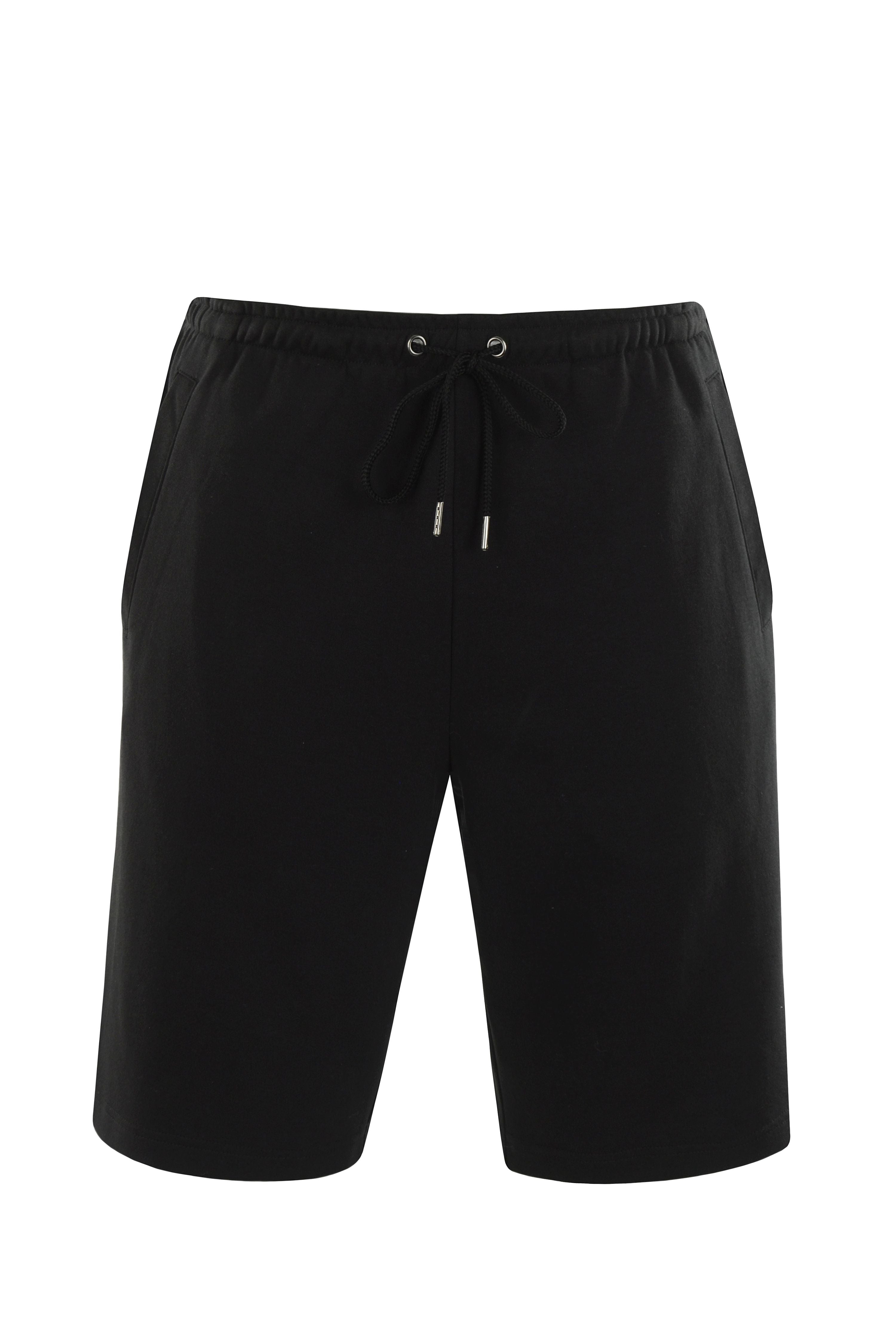 Schwarze sportliche Shorts mit Kordelzug.