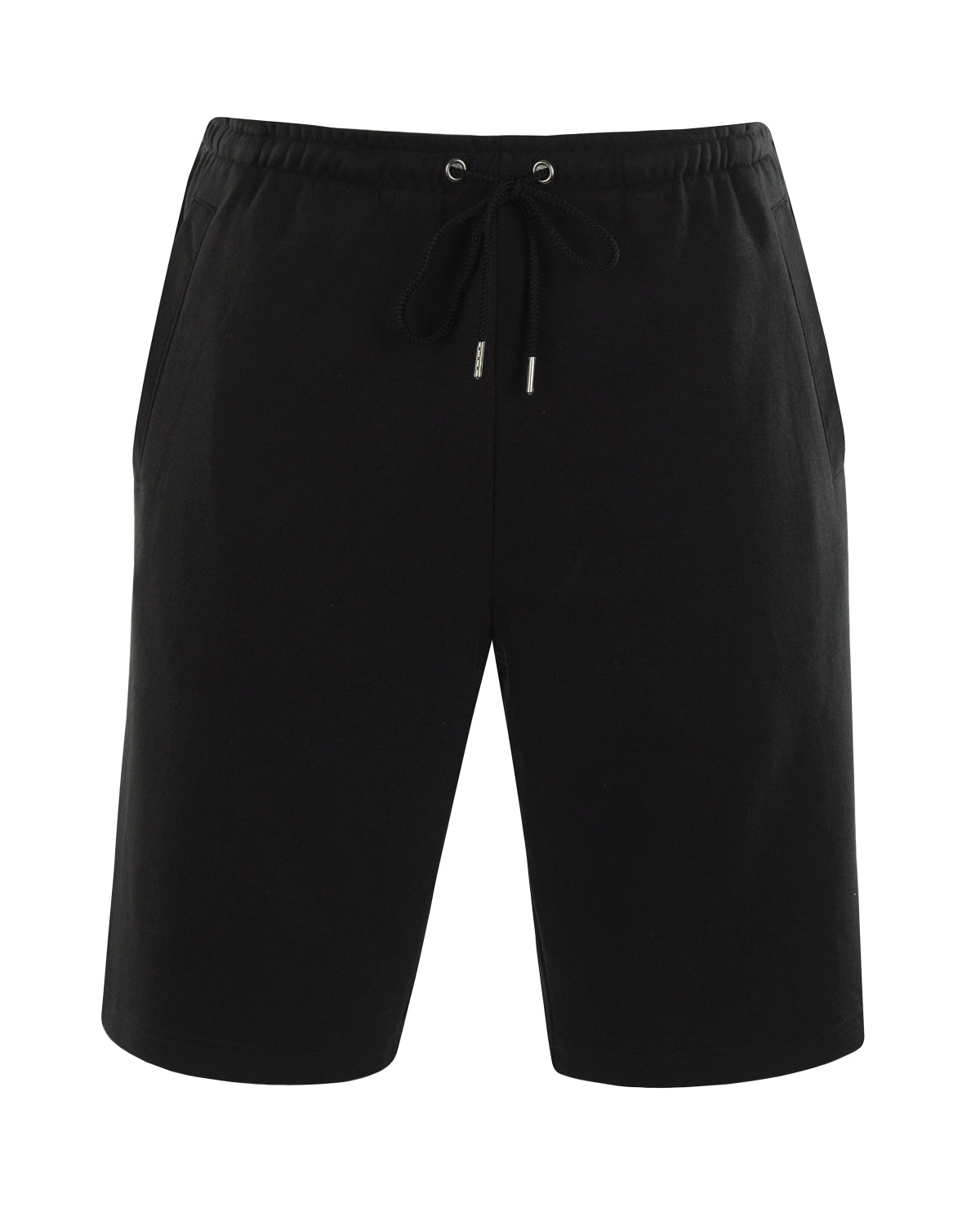Schwarze Shorts mit Kordelzug, elastischem Bund und Seitentaschen.