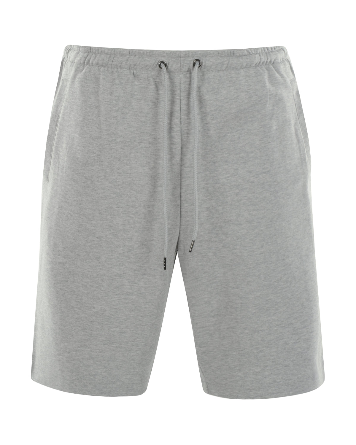 Hellgraue Herren-Shorts mit Kordelzug, dezentem Muster und elastischem Bund.