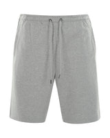 Hellgraue Herren-Shorts mit Kordelzug, dezentem Muster und elastischem Bund.