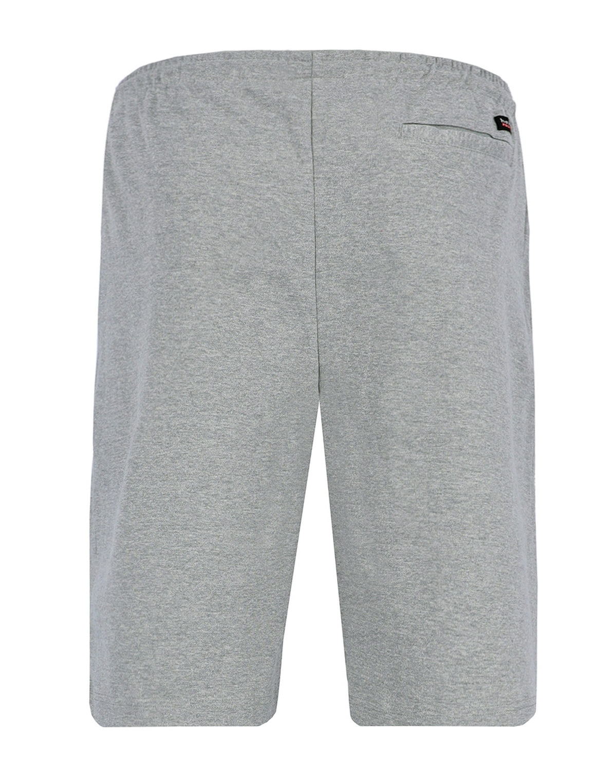 Heidegraue Sportshorts mit schwarzem Kordelzug und Taschendetail.