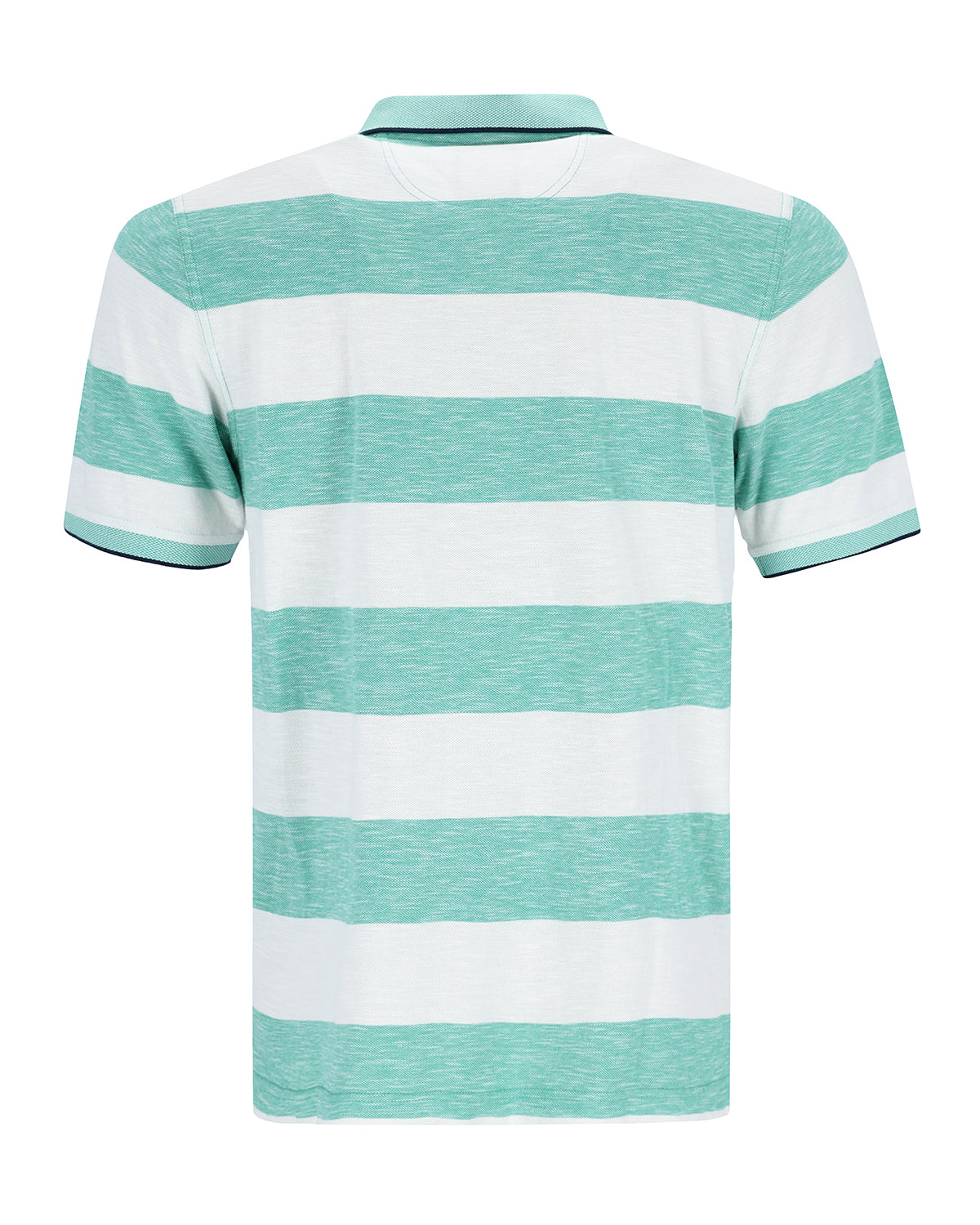 Mintgrün-weiß gestreiftes Poloshirt mit Kragen.