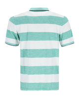 Mintgrün-weiß gestreiftes Poloshirt mit Kragen.
