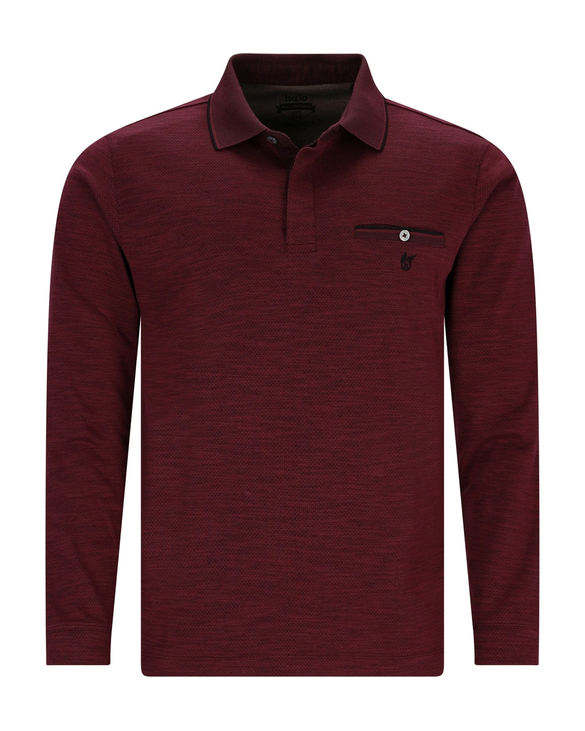 Bordeauxfarbener langärmeliger Poloshirt mit Tasche und Logodetail.