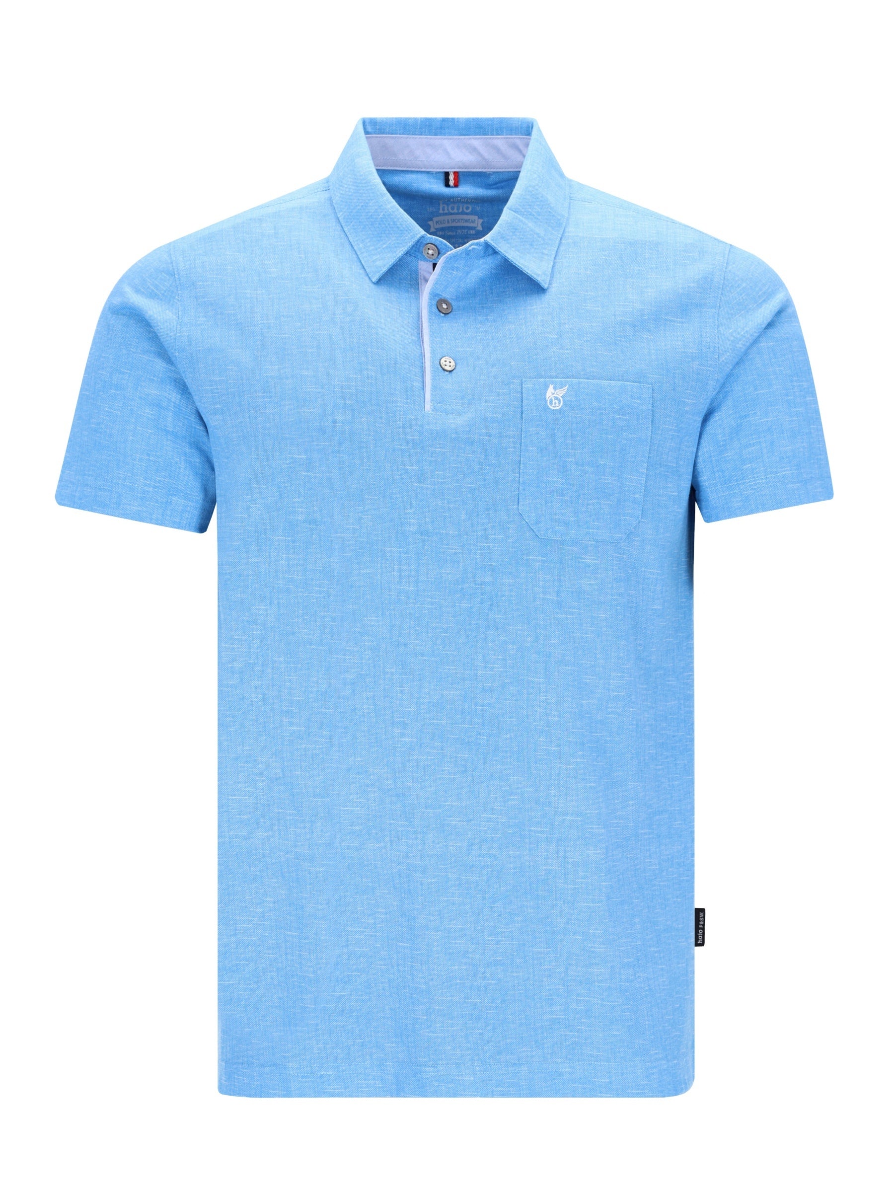 Hellblaues Kurzarm-Poloshirt allover bedruckt in Stay Fresh Qualität mit weißem Logo