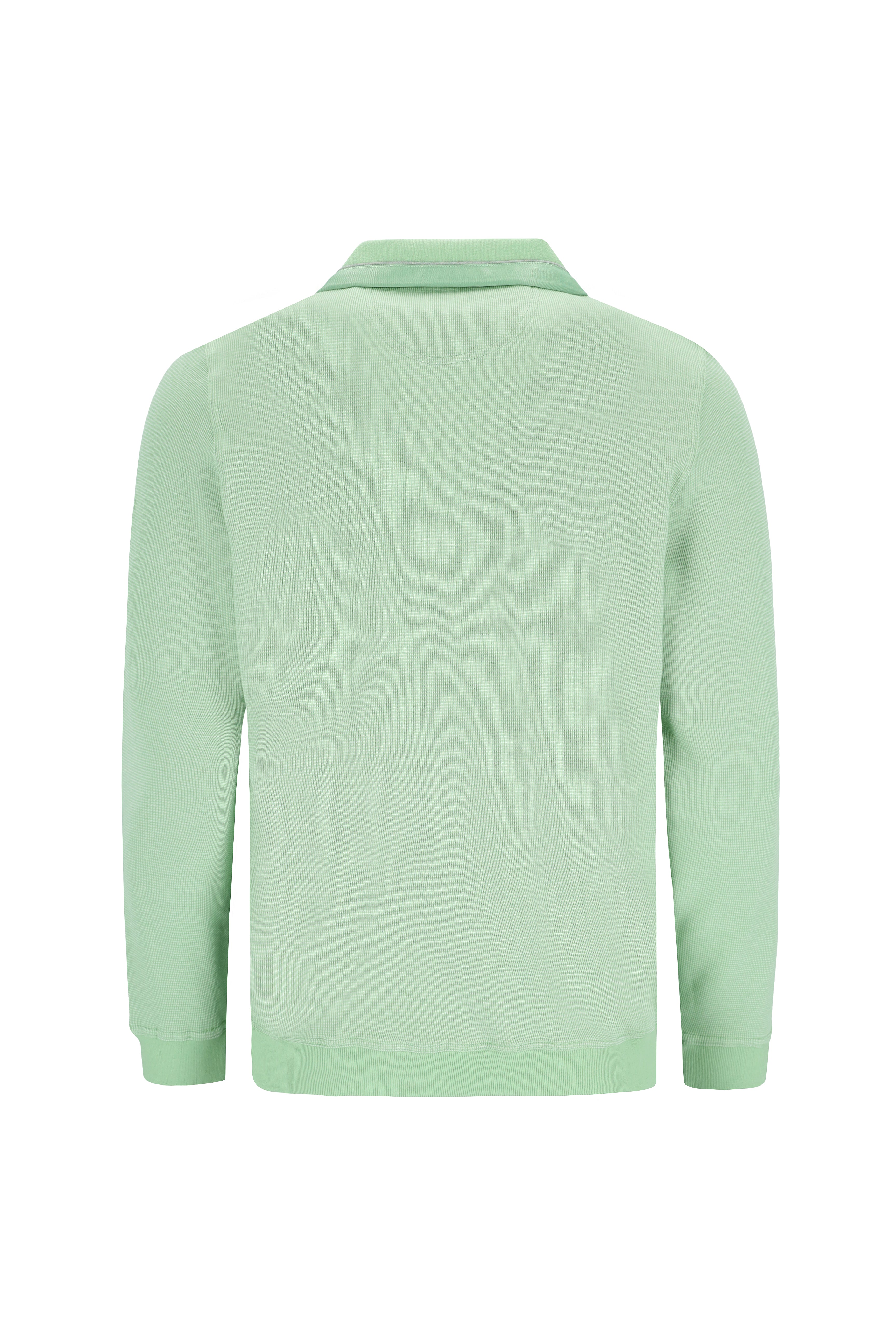 Mintgrüner gerippter Rollkragenpullover.