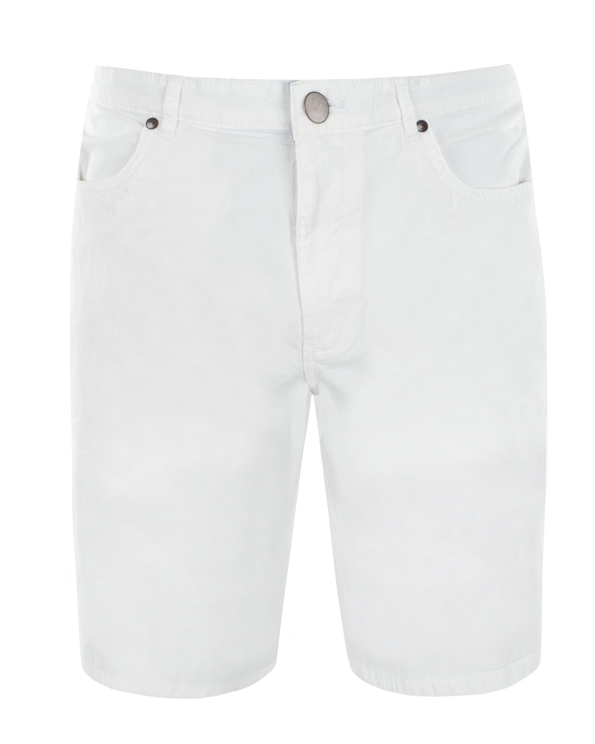 Weiße Baumwollshorts mit Knopfleiste und Taschen.