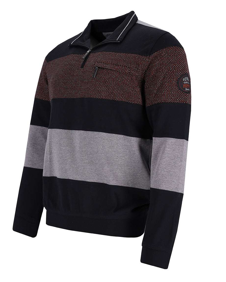 Sweatshirt mit Troyerkragen und Flächenteiler - 27435-100-48 - Hajo Mode