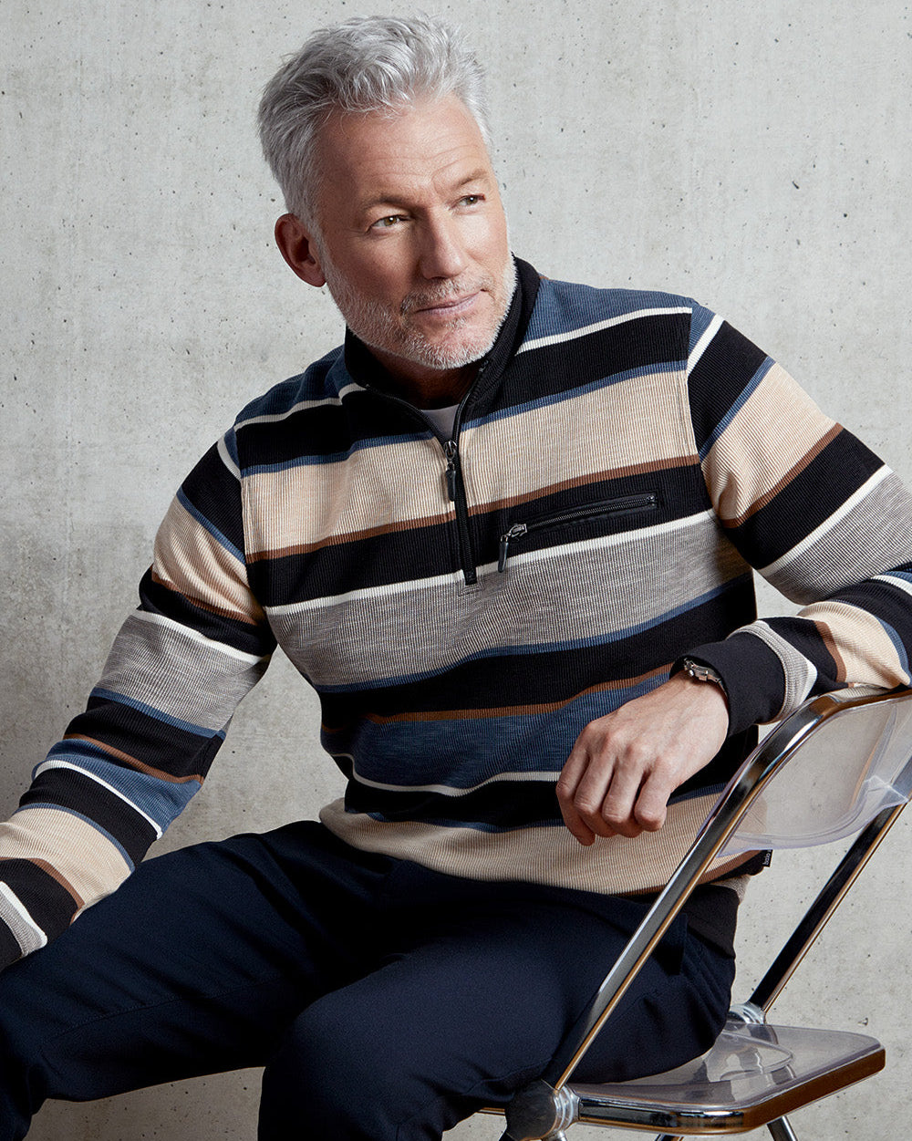 Troyer-Sweatshirt mit Streifen in Flammengarn - 27457-100-52 - Hajo Mode