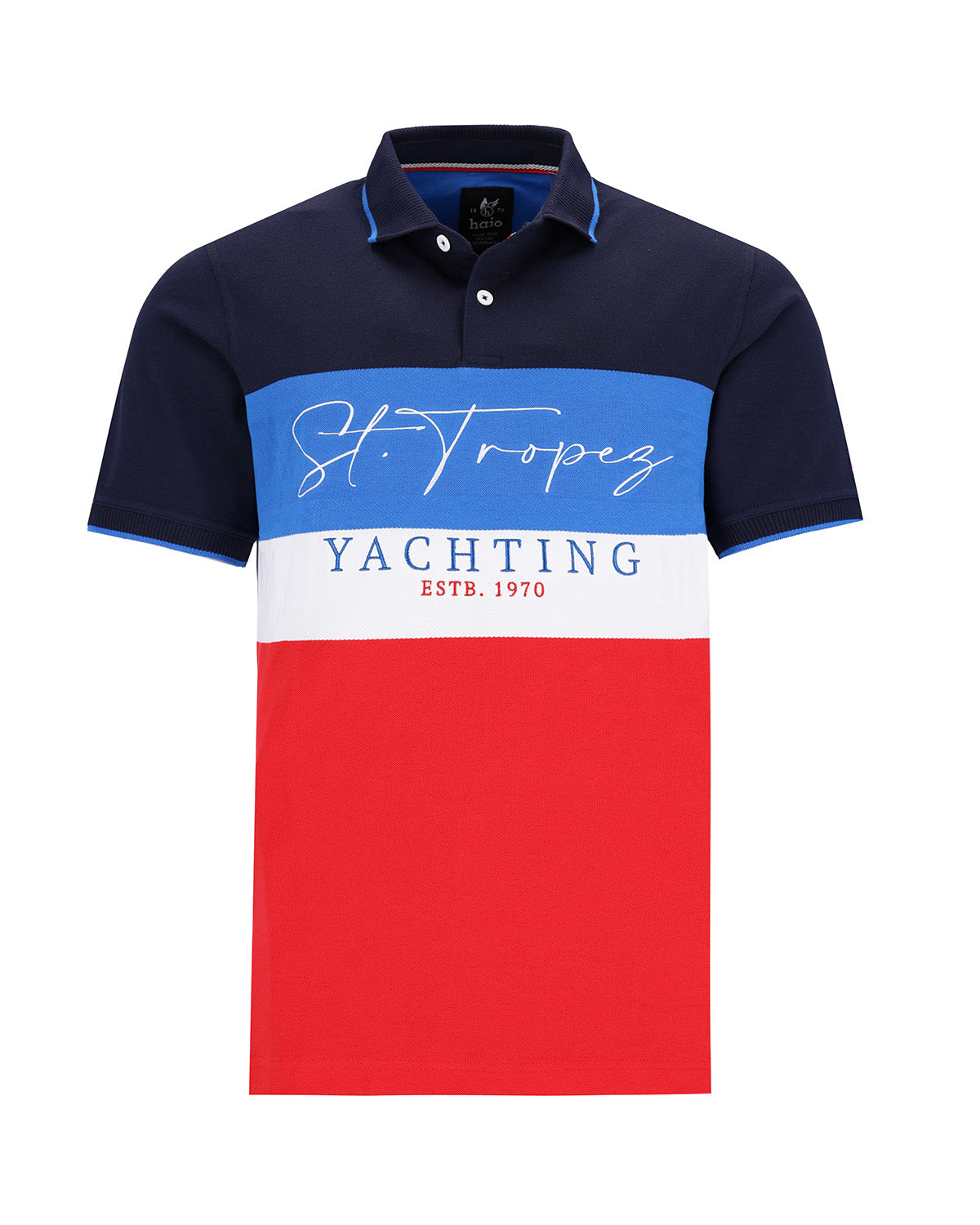 Flächenteiler-Poloshirt mit Schriftzug - 27549-609-48 - Hajo Mode