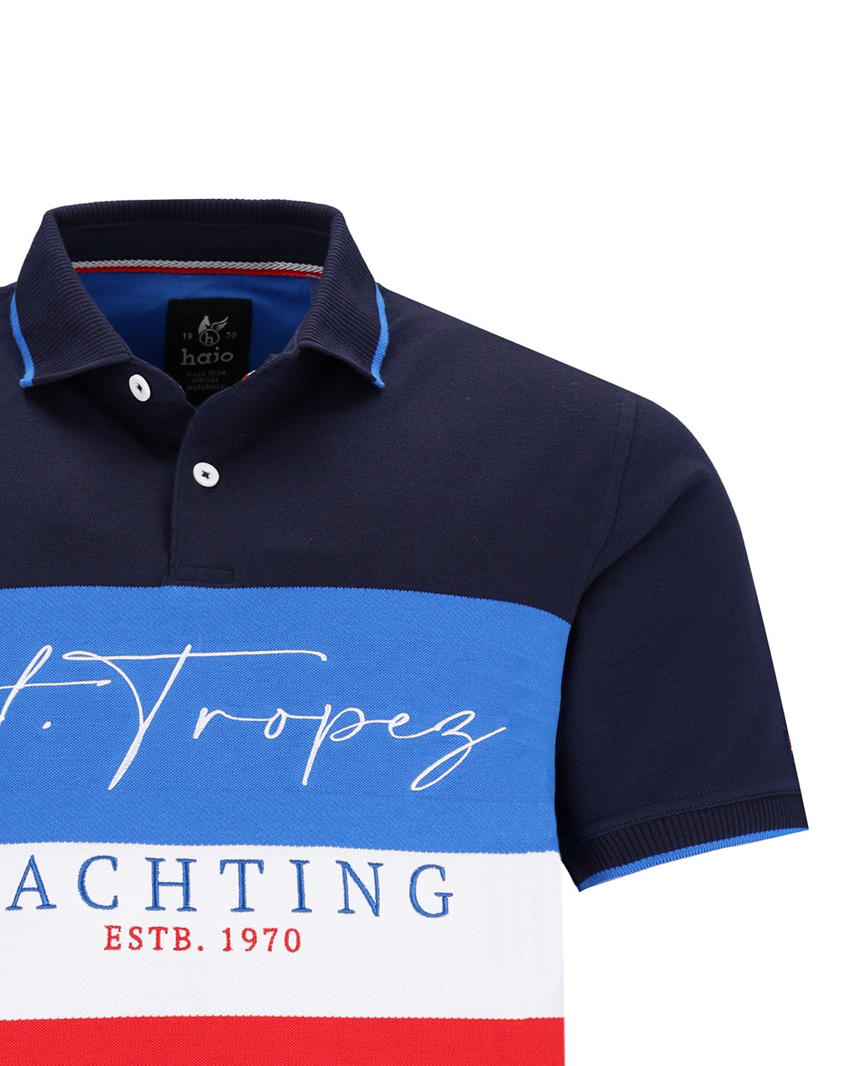 Flächenteiler-Poloshirt mit Schriftzug - 27549-609-48 - Hajo Mode