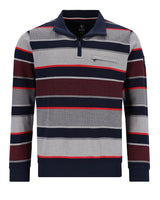 Gestreiftes troyersweatshirt mit halbreißverschluss in navy blau grau maroon und rot in stay fresh qualität
