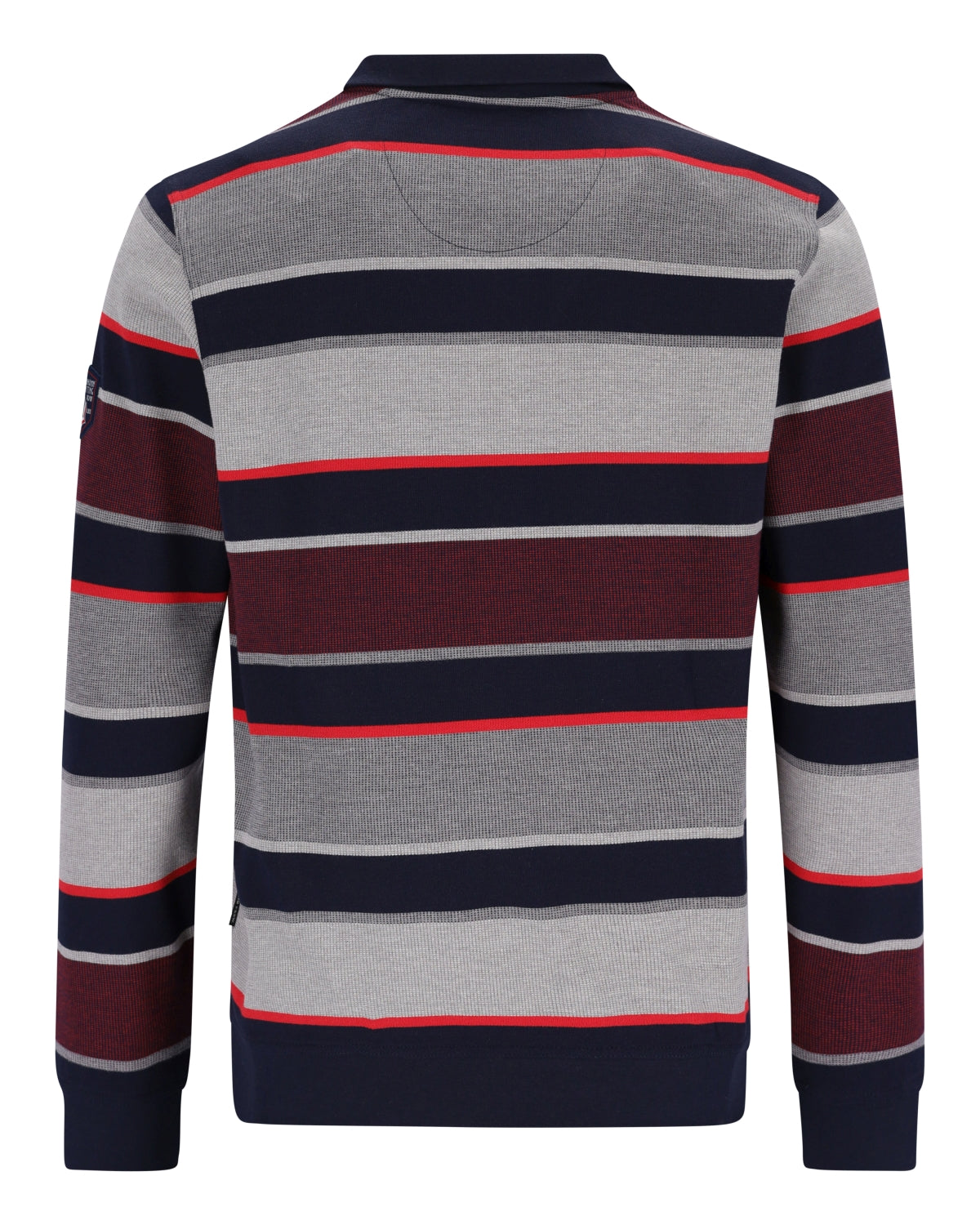 Gestreiftes troyersweatshirt aus strick in marine, grau, bordeaux und rot mit stay fresh qualität und rippkragen