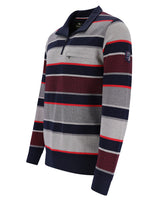 Gestreiftes troyersweatshirt mit halbzipper, chest pocket in stay fresh qualität mit navy blau, grau, maroon und rot streifen