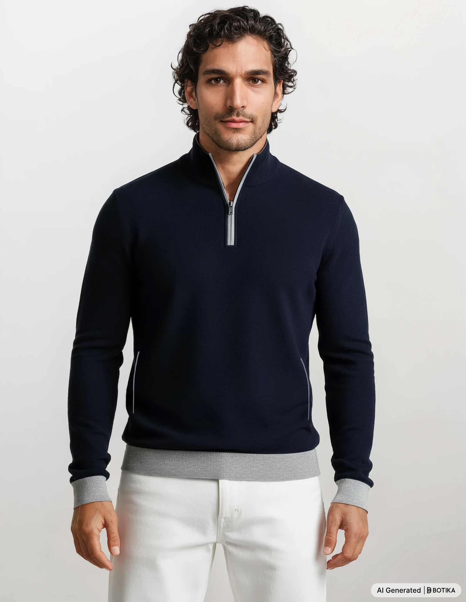 Navyblauer sweatshirt allover strukturiert mit stay fresh-qualität und grauen rippenbündchen von hajo mode