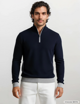 Navyblauer sweatshirt allover strukturiert mit stay fresh-qualität und grauen rippenbündchen von hajo mode