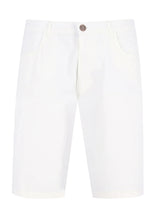 Weiße elastische Bermudashort aus Baumwolle mit Knopfschluss und tailliertem Schnitt