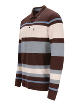 Braun- und graugestreiftes Polohemd mit langen Ärmeln, aus Baumwolle.