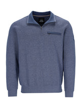 Blauer strukturiertes Pullover mit Halb-Reißverschluss-Kragen und Taschen-Detail.