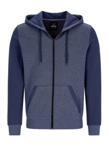Marineblaue Kapuzenjacke mit Reißverschluss, texturiertem Muster und gerippten Bündchen, inspiriert vom Design von Jack & Jones.