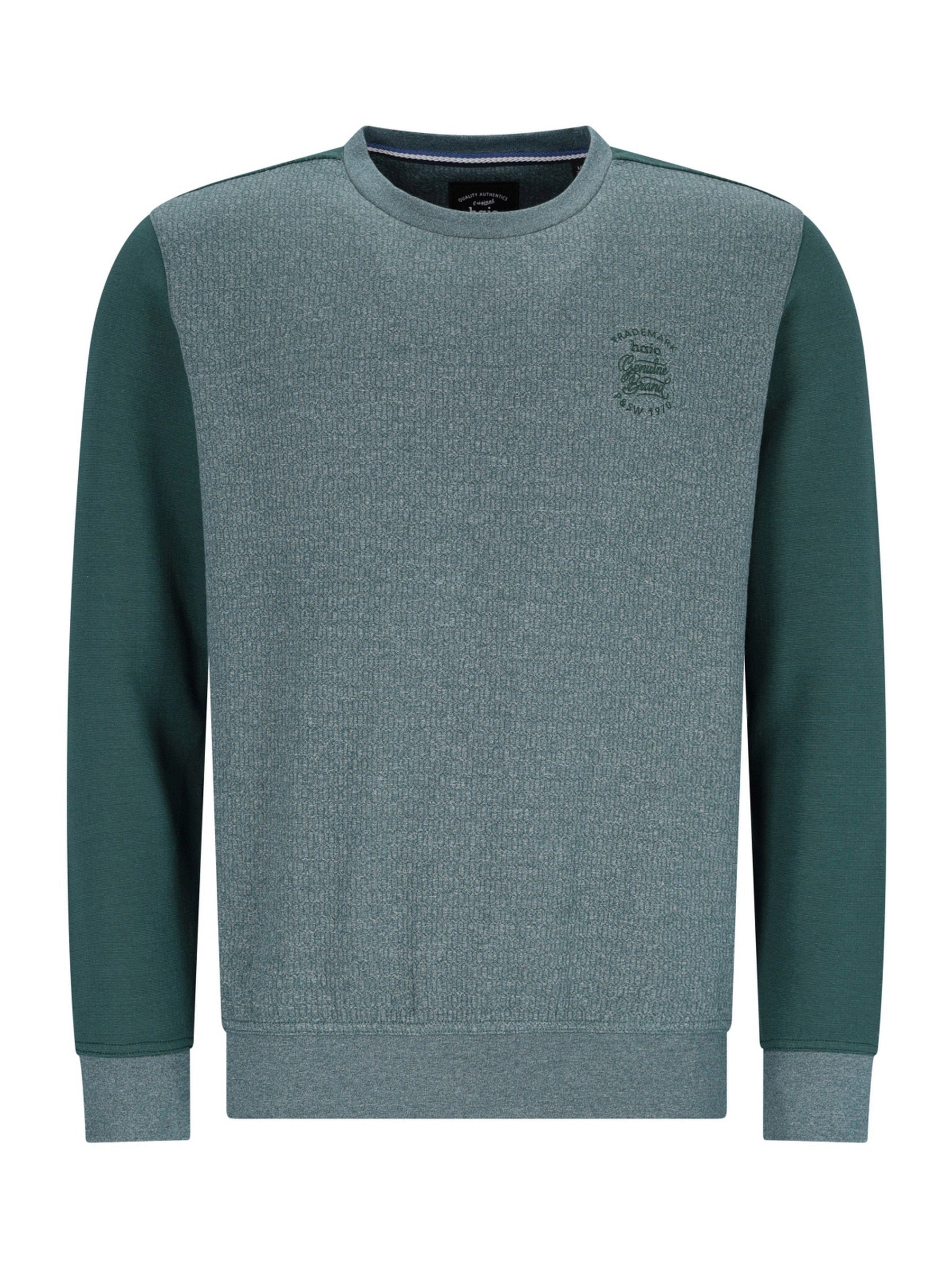 Grünes und graues Crew-Neck-Sweatshirt mit Kontrastärmeln, Marke Jack & Jones.
