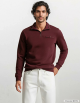 Maroon halbzip sweatshirt mit leichter melangeoptik und subtiler struktur in hajo mode mit modalanteil