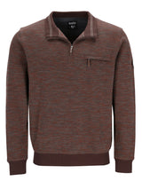 Braunes stehkragen-sweatshirt mit spots allover halbreißverschluss kontrast weißer kragenbesatz und brusttasche