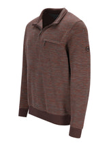 Brauner strukturierter stehkragen-pullover aus strick mit quarter-zip und gerippten bündchen in stay fresh-qualität
