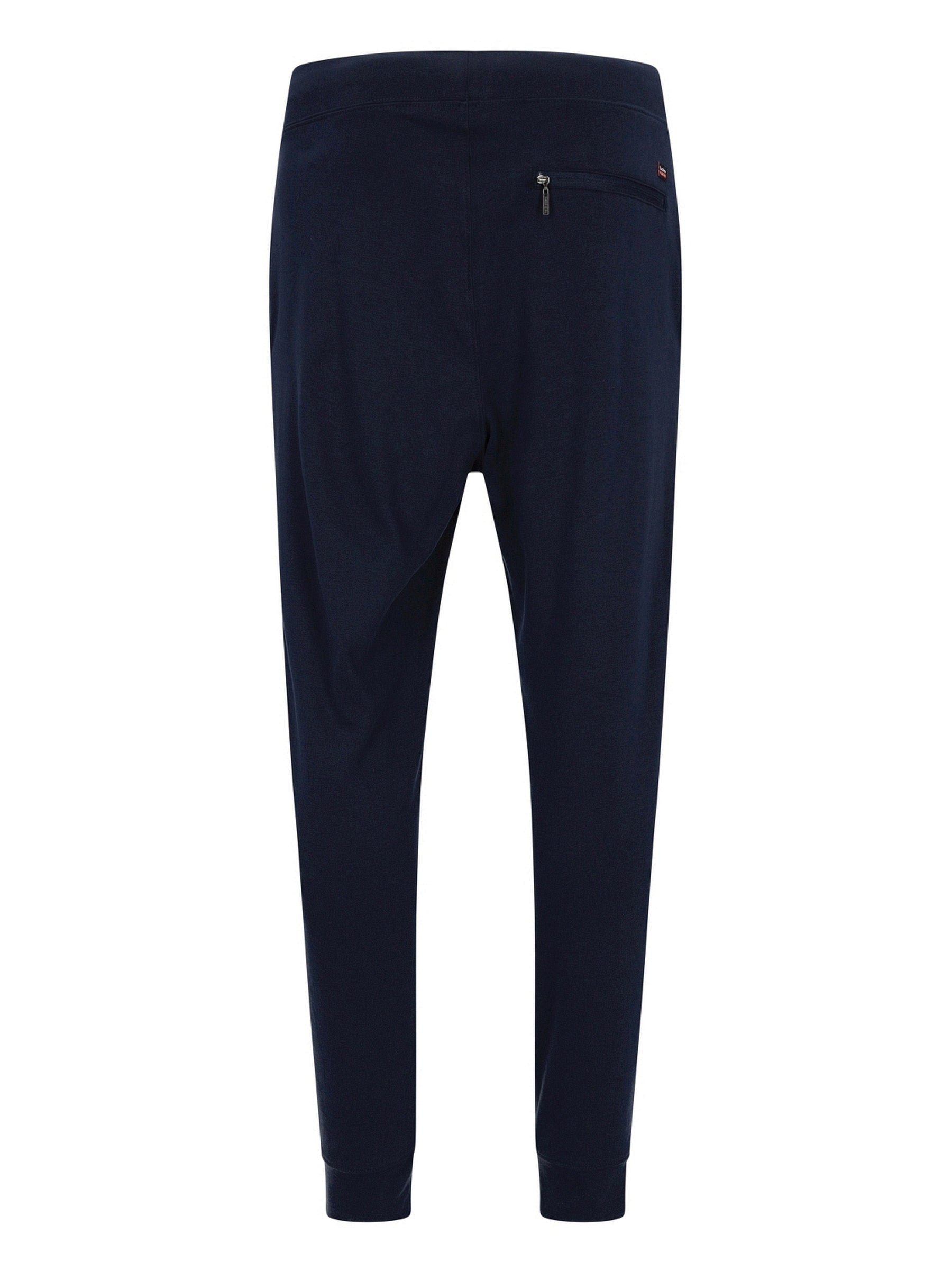 Marineblaue Jogginghosen mit Reißverschlusstasche und elastischem Bund.