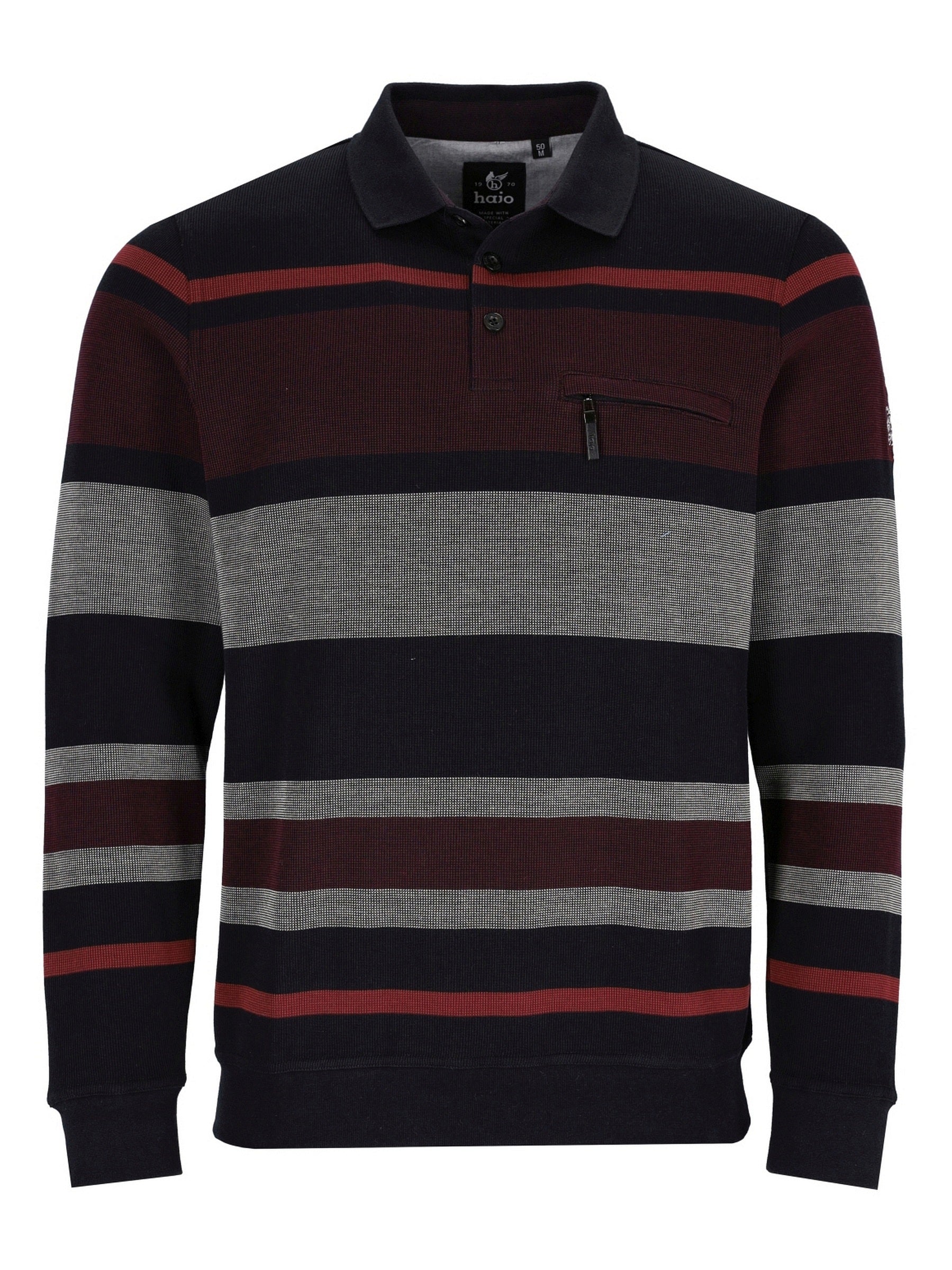 Schwarz-rote gestreifte Polo-Shirt mit Tasche, aus Baumwolle.