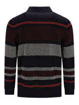 Schwarz- und graugestreiftes Poloshirt mit roten Akzenten, aus Baumwolle.