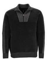 Schwarz-grauer gestreifter Viertelreißverschluss-Pullover mit gerippten Details.