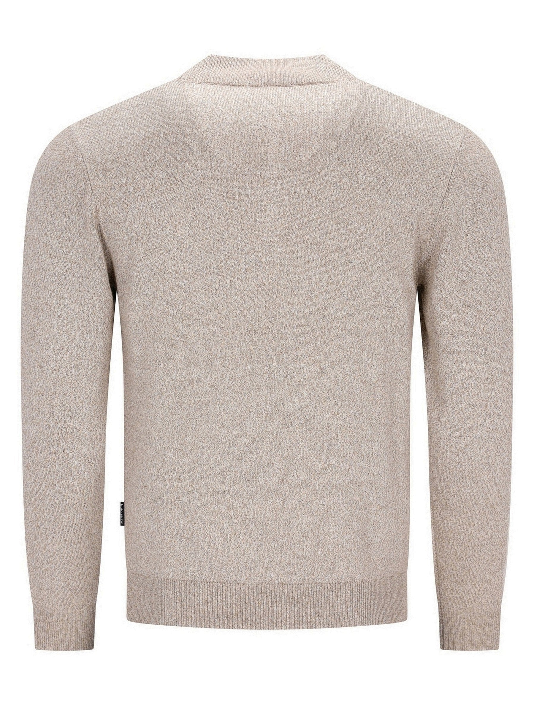 Beiger strukturiertes Pullover mit Rundhals und langen Ärmeln.