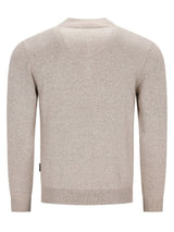 Beiger strukturiertes Pullover mit Rundhals und langen Ärmeln.