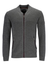 Anthrazitfarbener Reißverschluss-Pullover mit gerippter Textur und Seitentaschen.