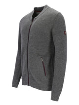 Kohle-grauer Reißverschluss-Pulli mit gerippter Textur und Seitentaschen.