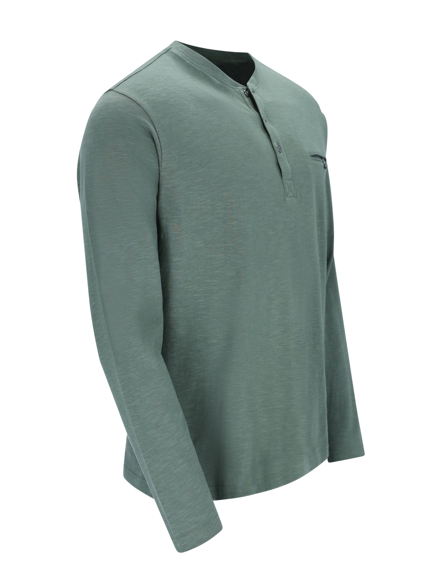 Sleek langärmeliges henley shirt in gedämpftem salbeigrün mit subtiler struktur und kleiner brusttasche von hajo mode
