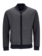 Holzkohle-graue Bomberjacke mit marineblauen Akzenten und Reißverschluss.