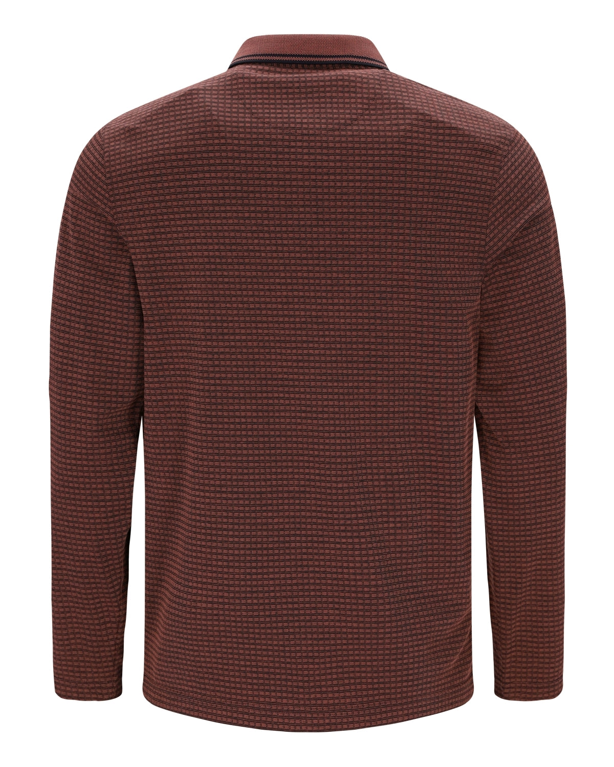 Braunes langärmeliges Poloshirt mit Kragen und Strukturmuster für Herren.