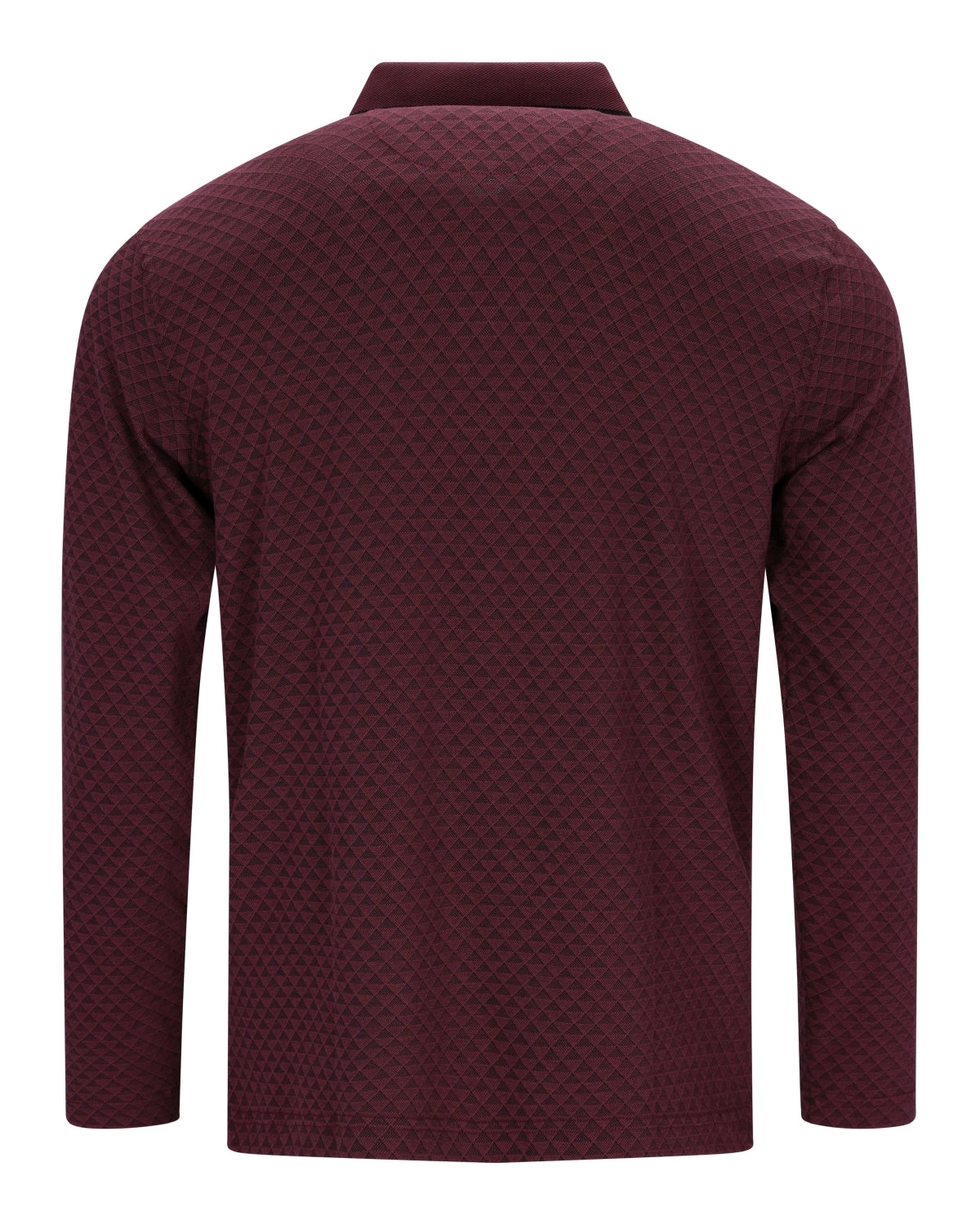 Burgunderrotes Langarm-Poloshirt für Herren mit dezentem geometrischem Muster.