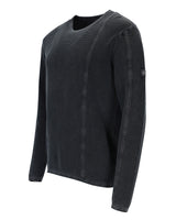 Anthrazitfarbener langärmeliger Pullover mit Rundhalsausschnitt und gerippten Details für Herren.