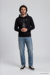 Schwarze sweat hoddie el polista mit grauem innenfutter und weißem grafikdruck vorne