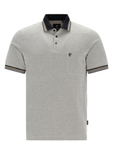 Grauer Dreitonoptik-Poloshirt Pikee mit Borte und Stickerei