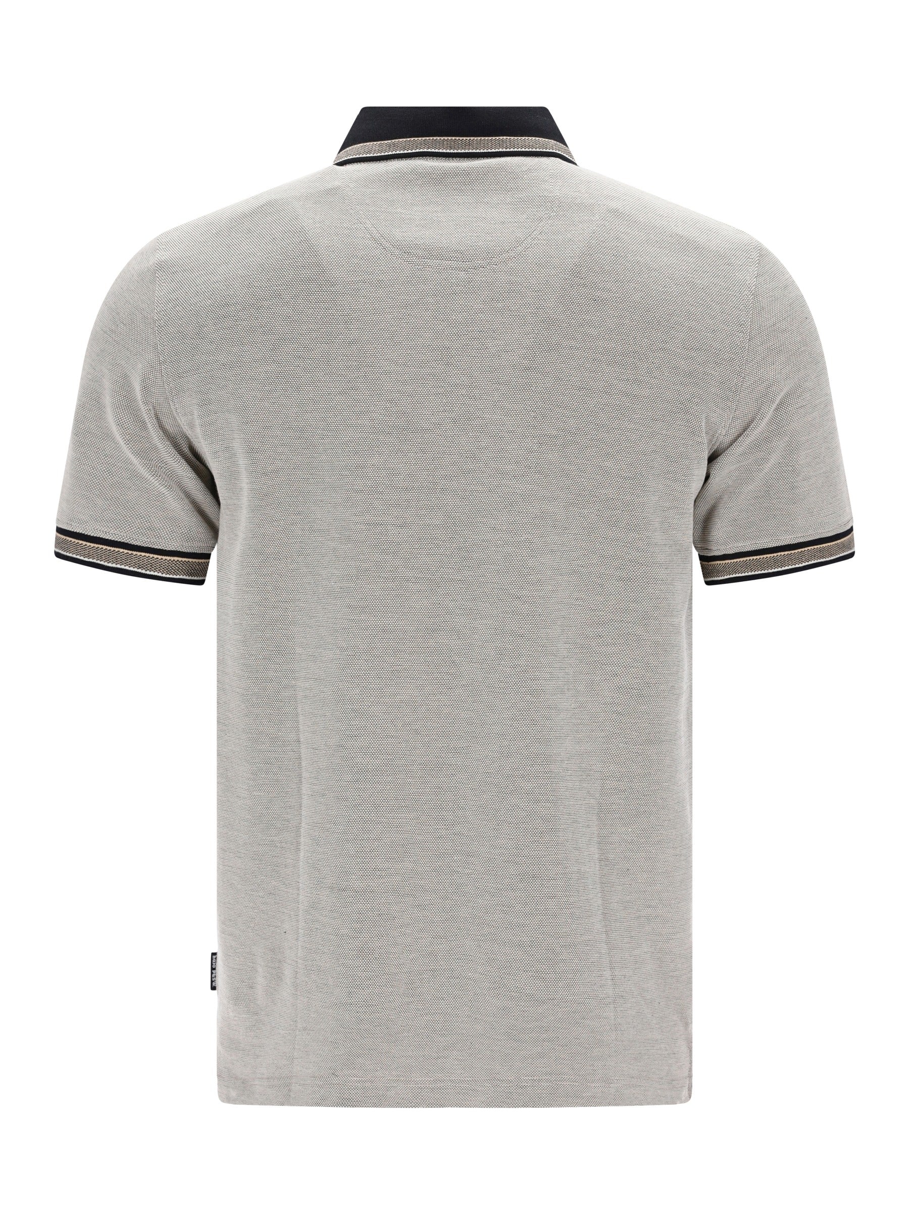 Graue Dreitonoptik-Poloshirt Pikee mit schwarzem Kragen- und Bündchenbesatz