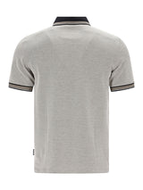 Graue Dreitonoptik-Poloshirt Pikee mit schwarzem Kragen- und Bündchenbesatz