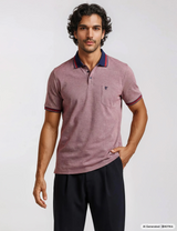 Mauve cotton pikee-poloshirt in dreitonoptik mit navy und maroon besatz in stay fresh-qualität von hajo mode