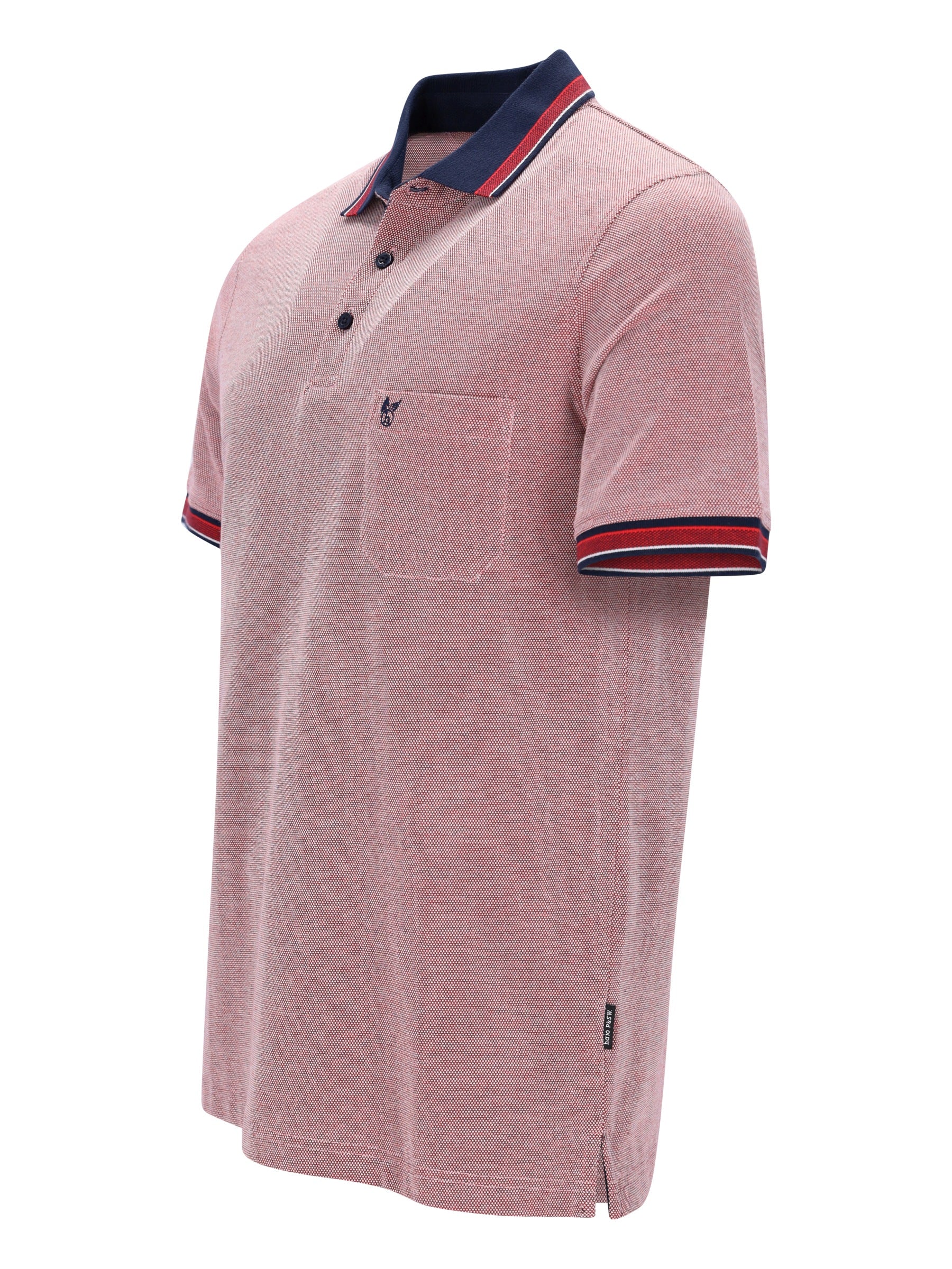 Rosa Pikee-Poloshirt Dreitonoptik mit Navy-Rot-Trim und Logo