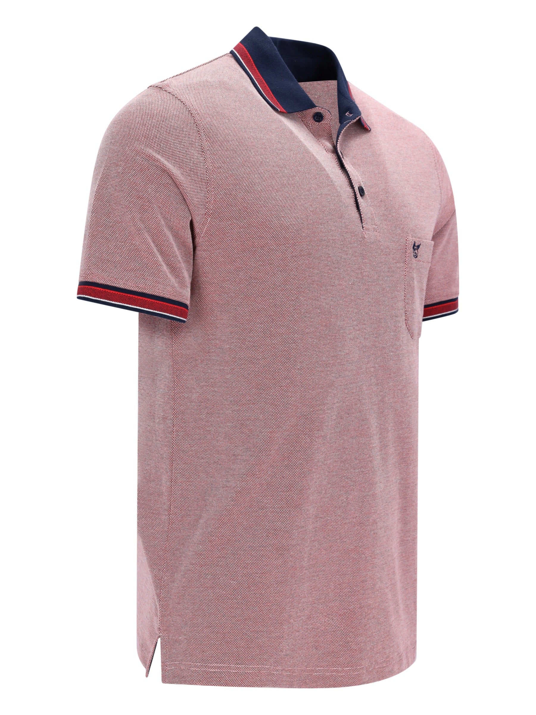 Rosa Pikee-Poloshirt Dreitonoptik mit Navy-Rot-Trimming